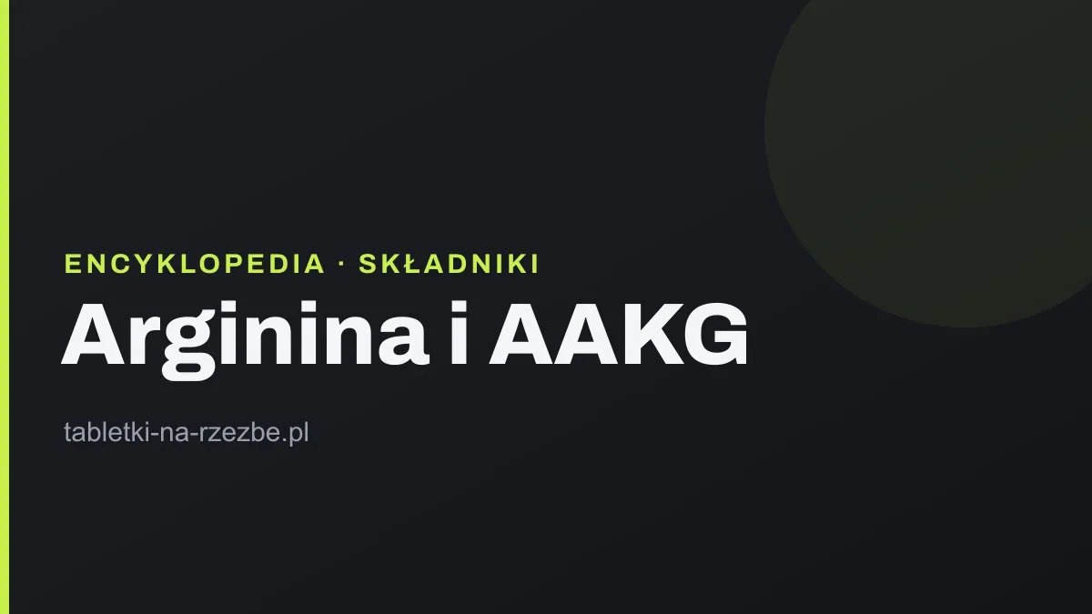 Grafika tytułowa hasła o argininie i AAKG na ciemnym tle